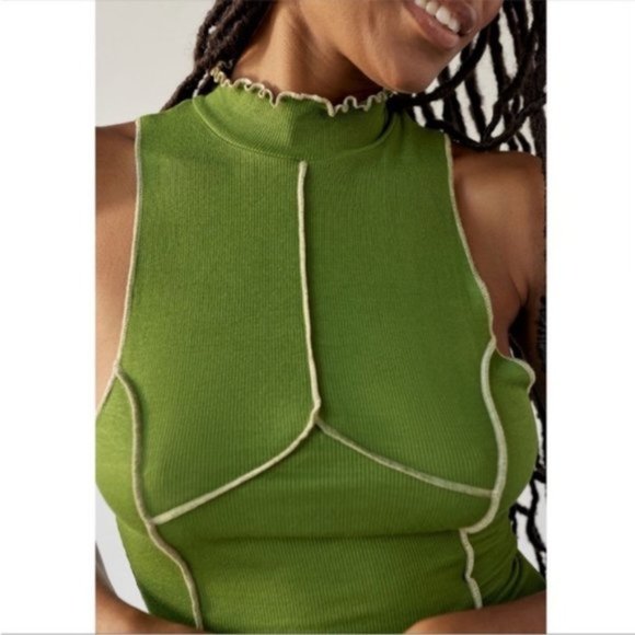 Urban Outfitters | UO Deja Seamed Mini Dress Sleeveless Ribbed Green New Medium - Picture 8 of 14